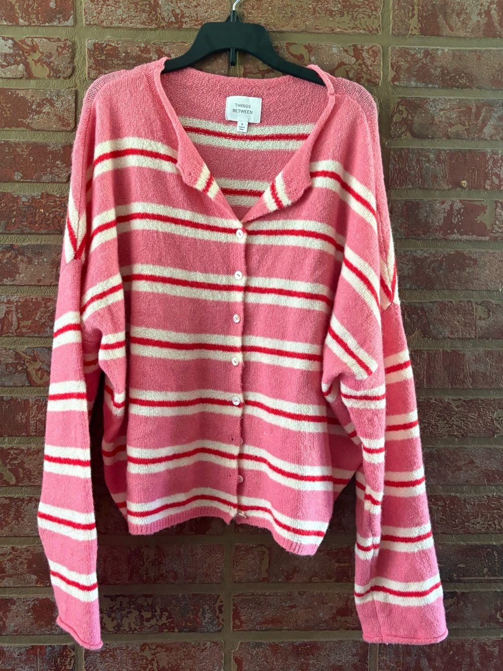 Things Between Pink Striped Button-Front Cardigan